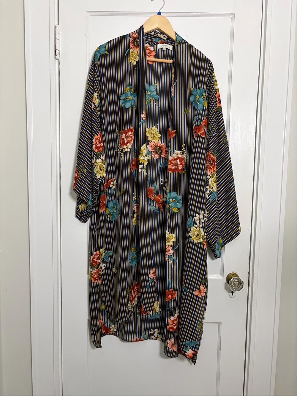 Umgee Black Striped Floral Open-Front Duster
